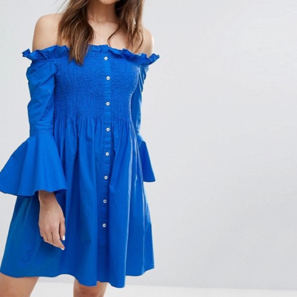 Mango off the shoulder blue dress size M